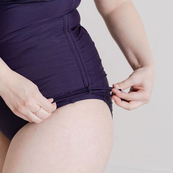 NWT XL PURPLE High Waist Ruched, Full Coverage Womens Swimsuit Bikini Bottom - Picture 8 of 15